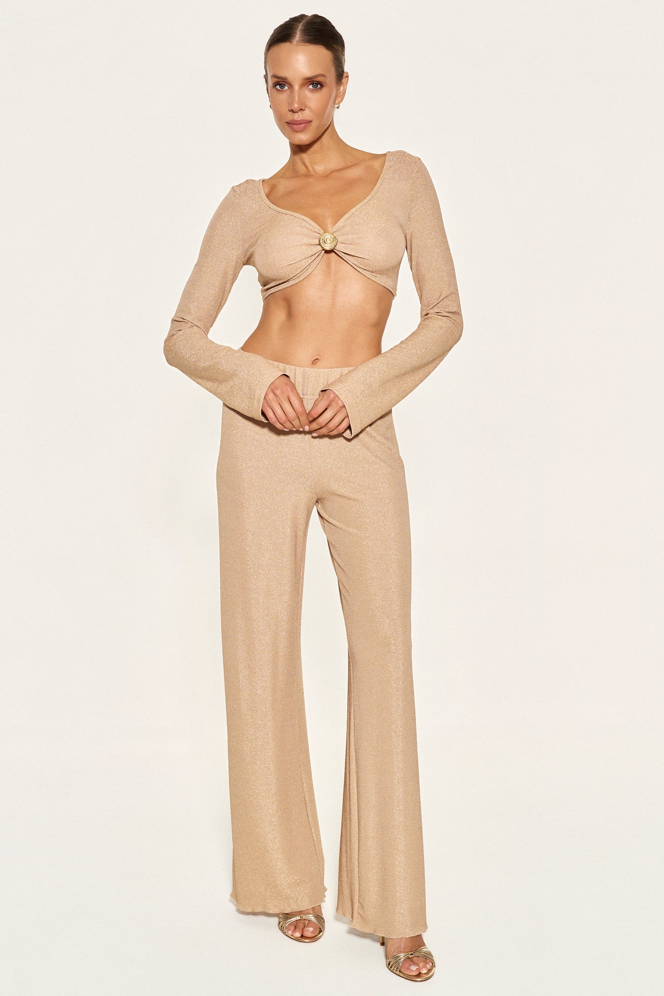 - SPARKLE CROP TOP WITH SHELL - CHAMPAGNE