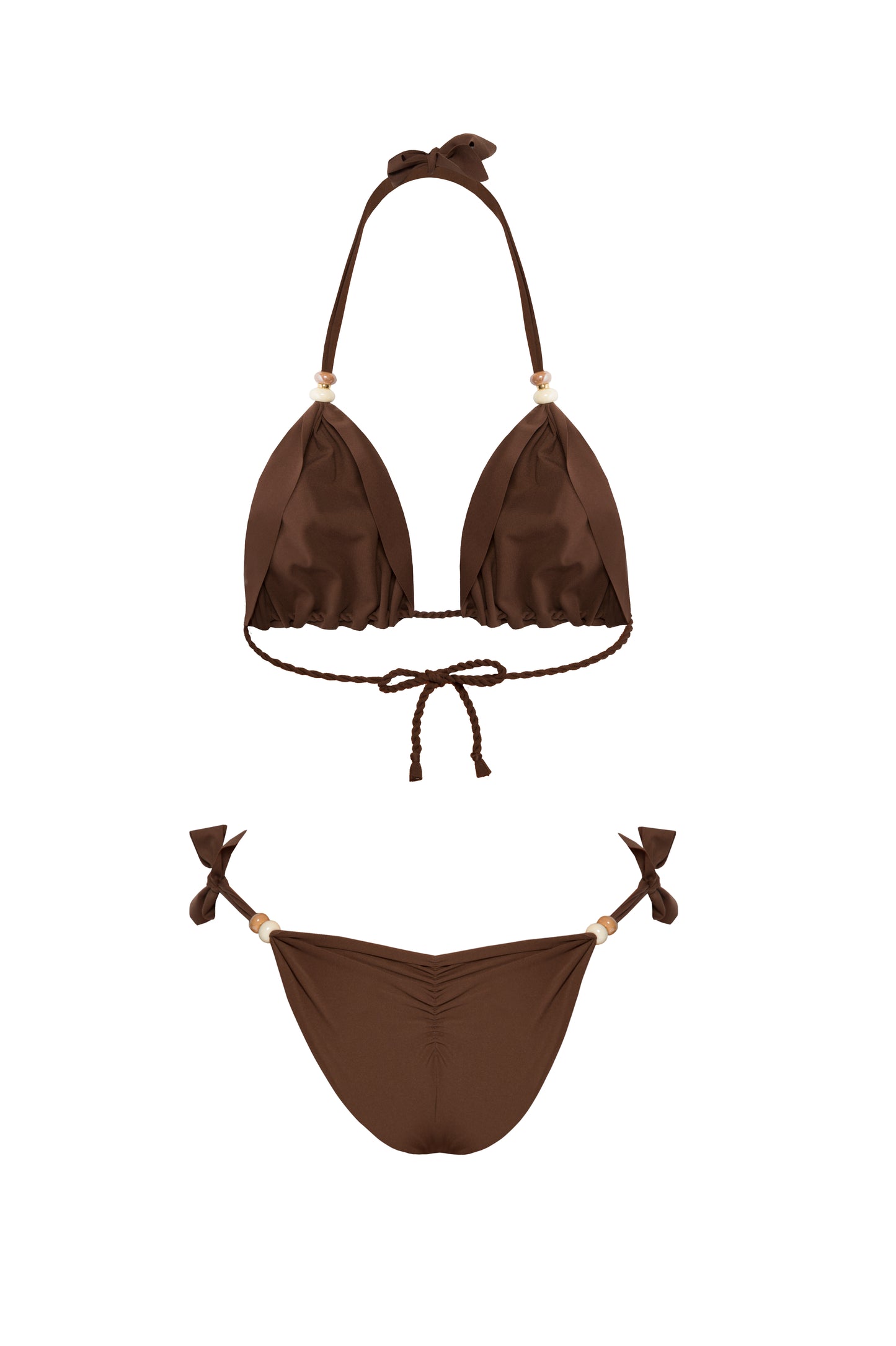 Luksusowe brązowe bikini BB Chocolate marki Praia Beachwear z ozdobnymi koralikami, idealne na plażę i lato