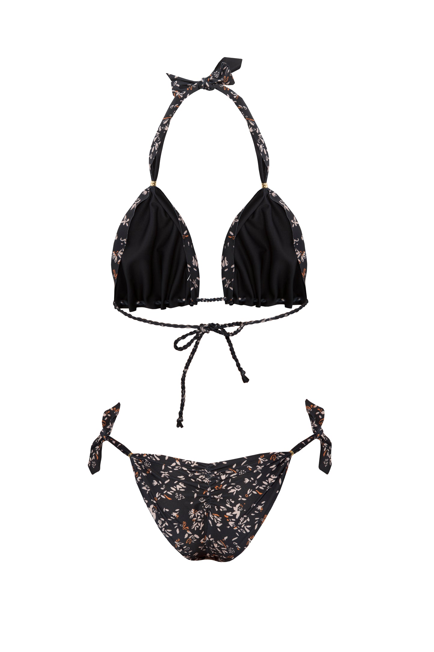 Modne bikini w kolorze czarnym BB Dilemma z ozdobnymi kwiatami od marki Praia Beachwear