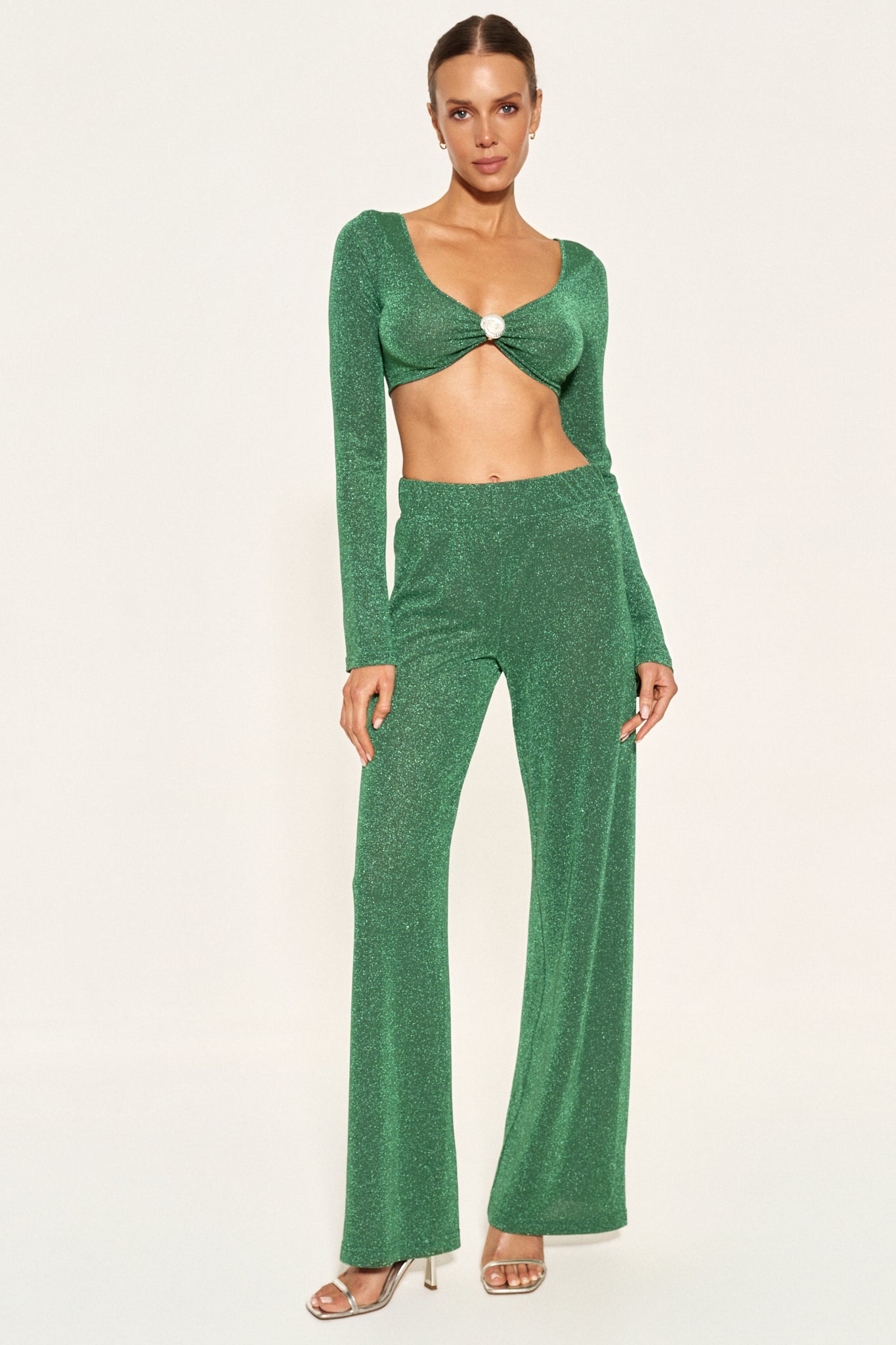 - SPARKLE CROP TOP WITH SHELL - EMERALD |PRE-ORDER WYSYŁKA OD 27.05|