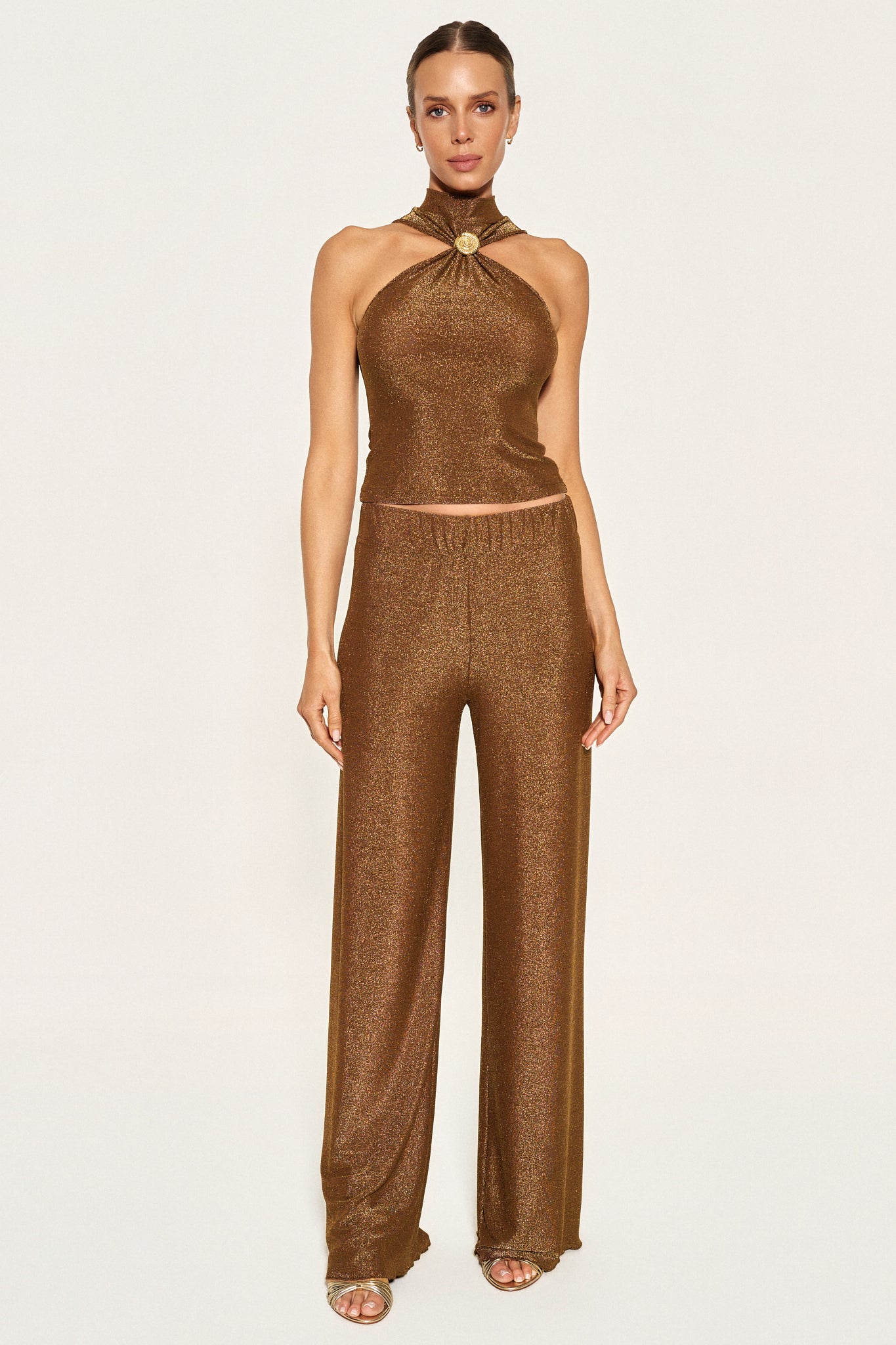 - SPARKLE TOP WITH SHELL - BROWN