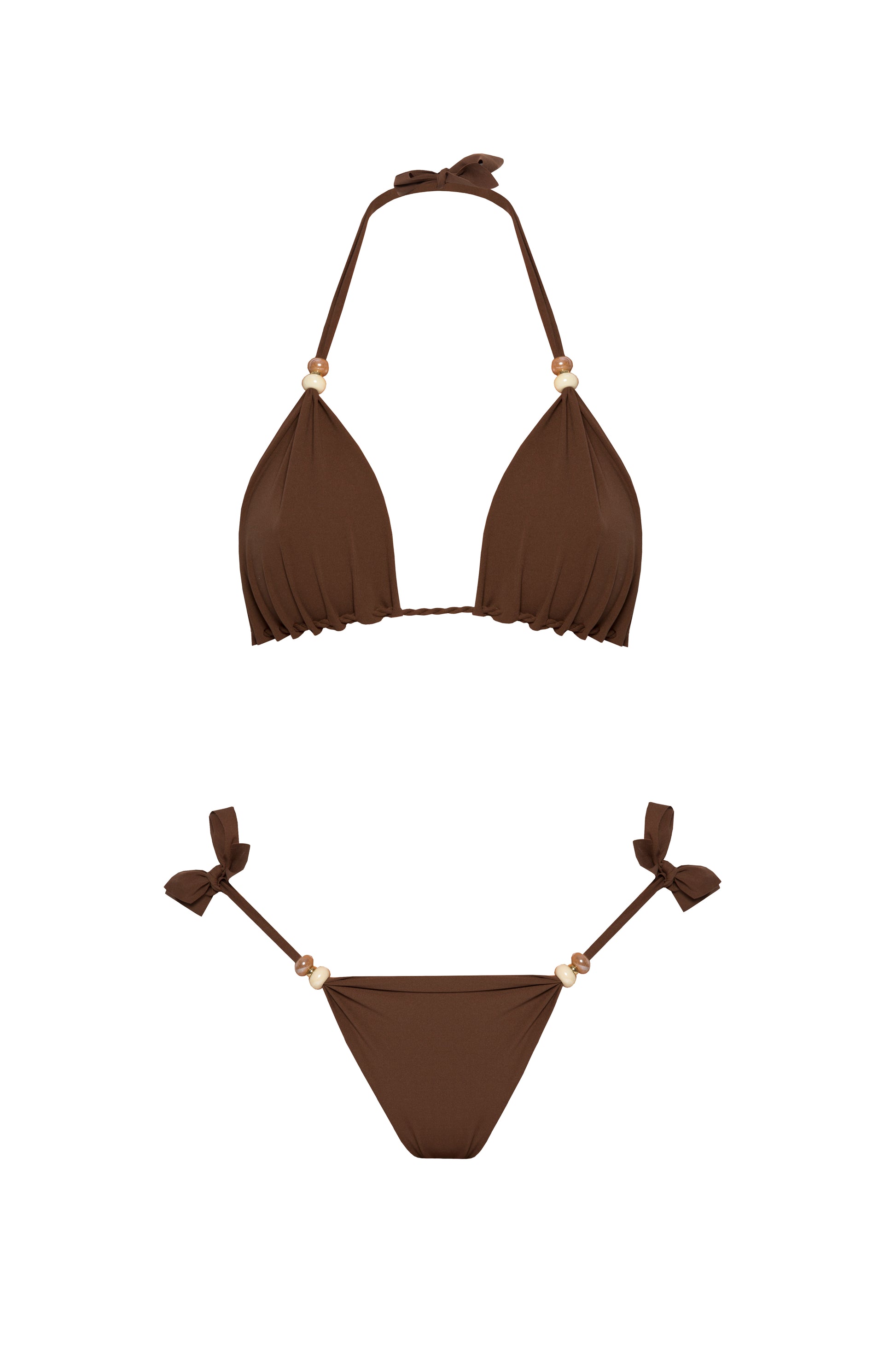 Luksusowe bikini BB Chocolate ze złotymi koralikami w odcieniach brązu od marki Praia Beachwear