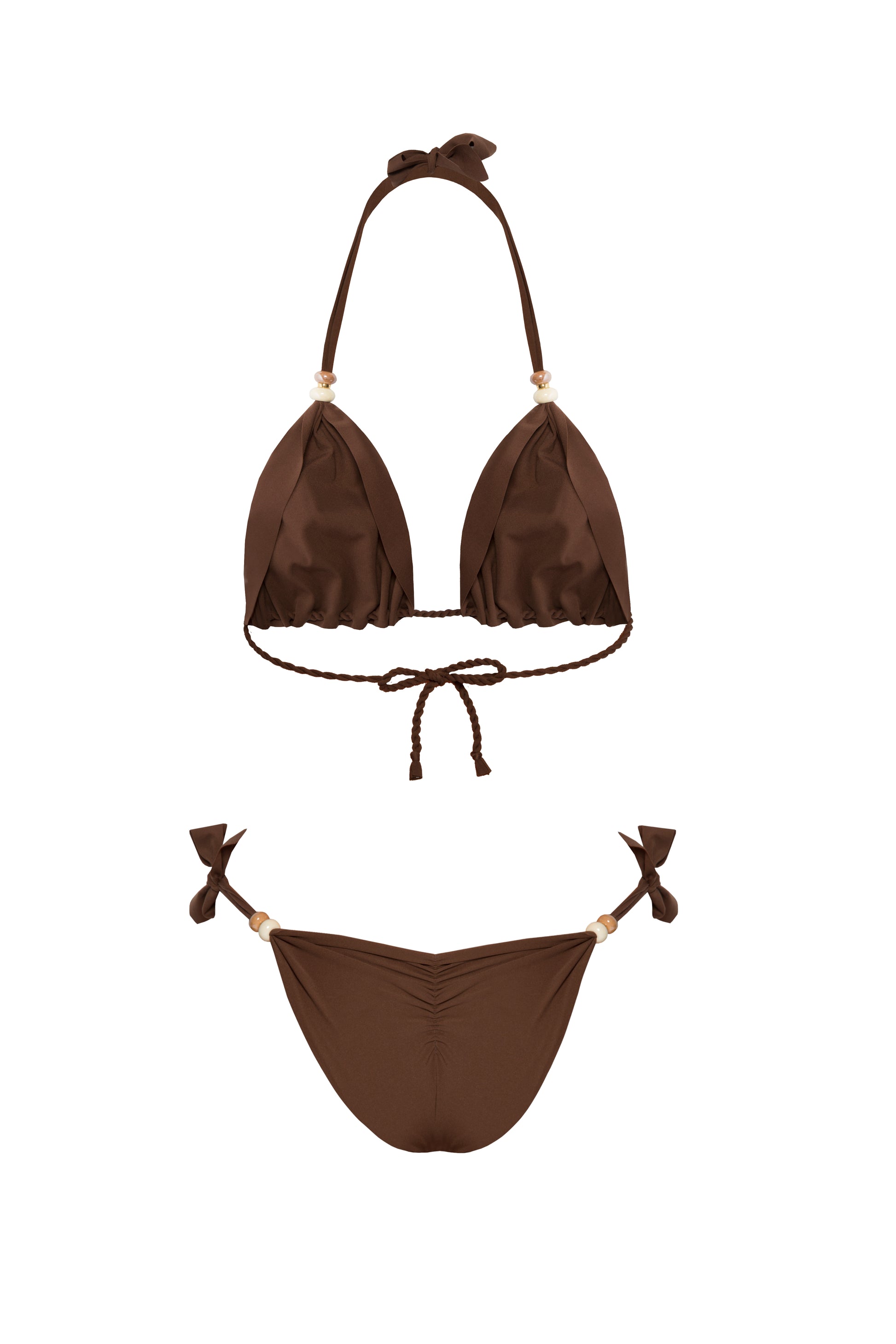 Luksusowe brązowe bikini BB Chocolate marki Praia Beachwear z ozdobnymi koralikami, idealne na plażę i lato