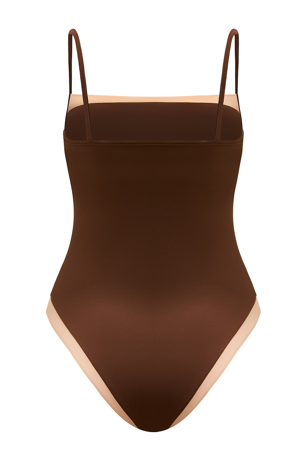 Stylowy jednoczęściowy kostium kąpielowy z lamówką premium Baltic II Chocolate/Nude od polskiej marki Praia beachwear idealny na basen i plażę