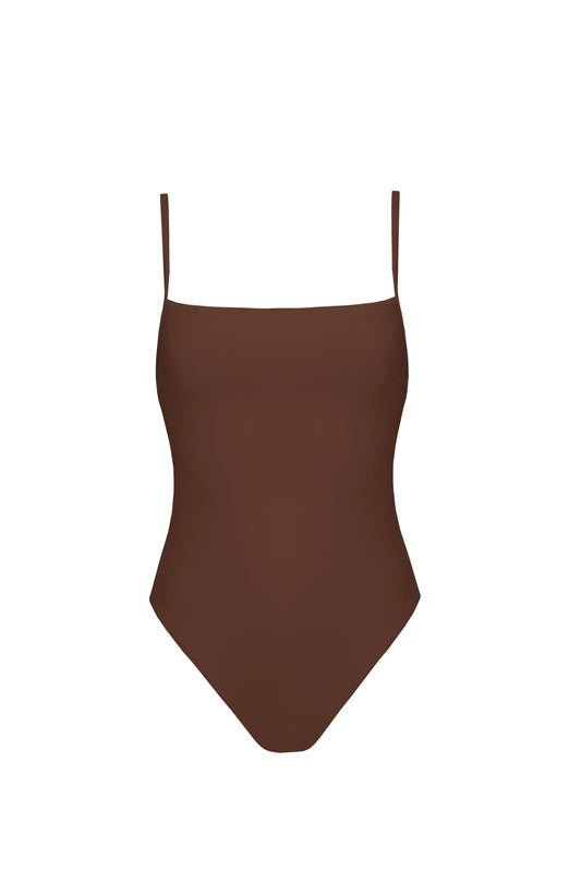 Stylowy jednoczęściowy kostium kąpielowym premium Baltic Chocolate od polskiej marki Praia beachwear idealny na basen i plażę