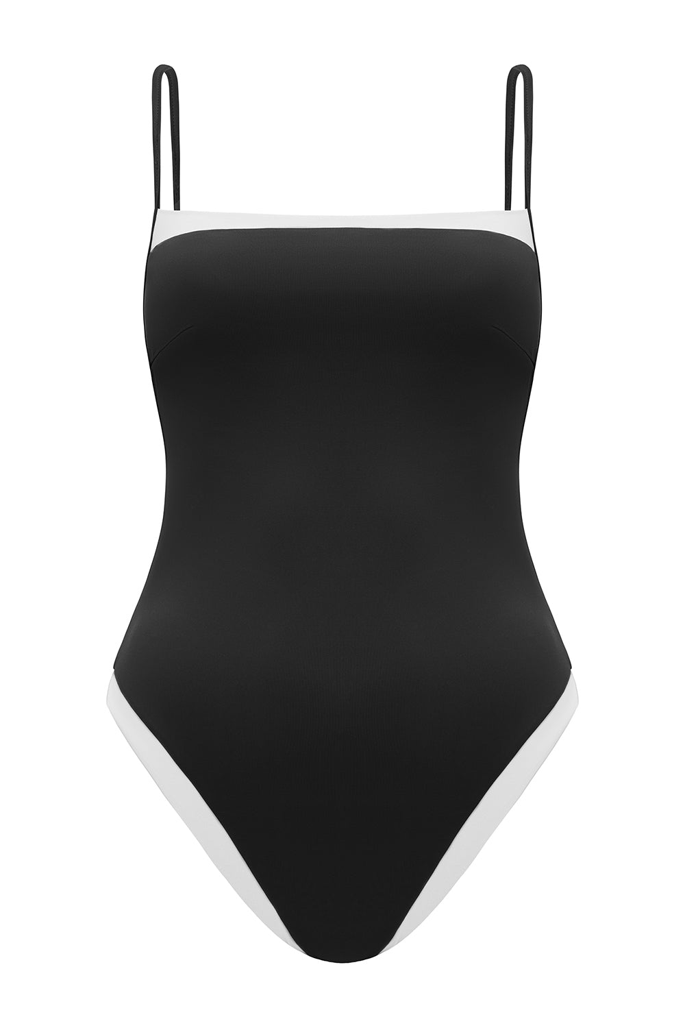 Luksusowy jednoczęściowy strój kąpielowy z białą lamówką idealny na lato Baltic II Black/White marki Praia Beachwear
