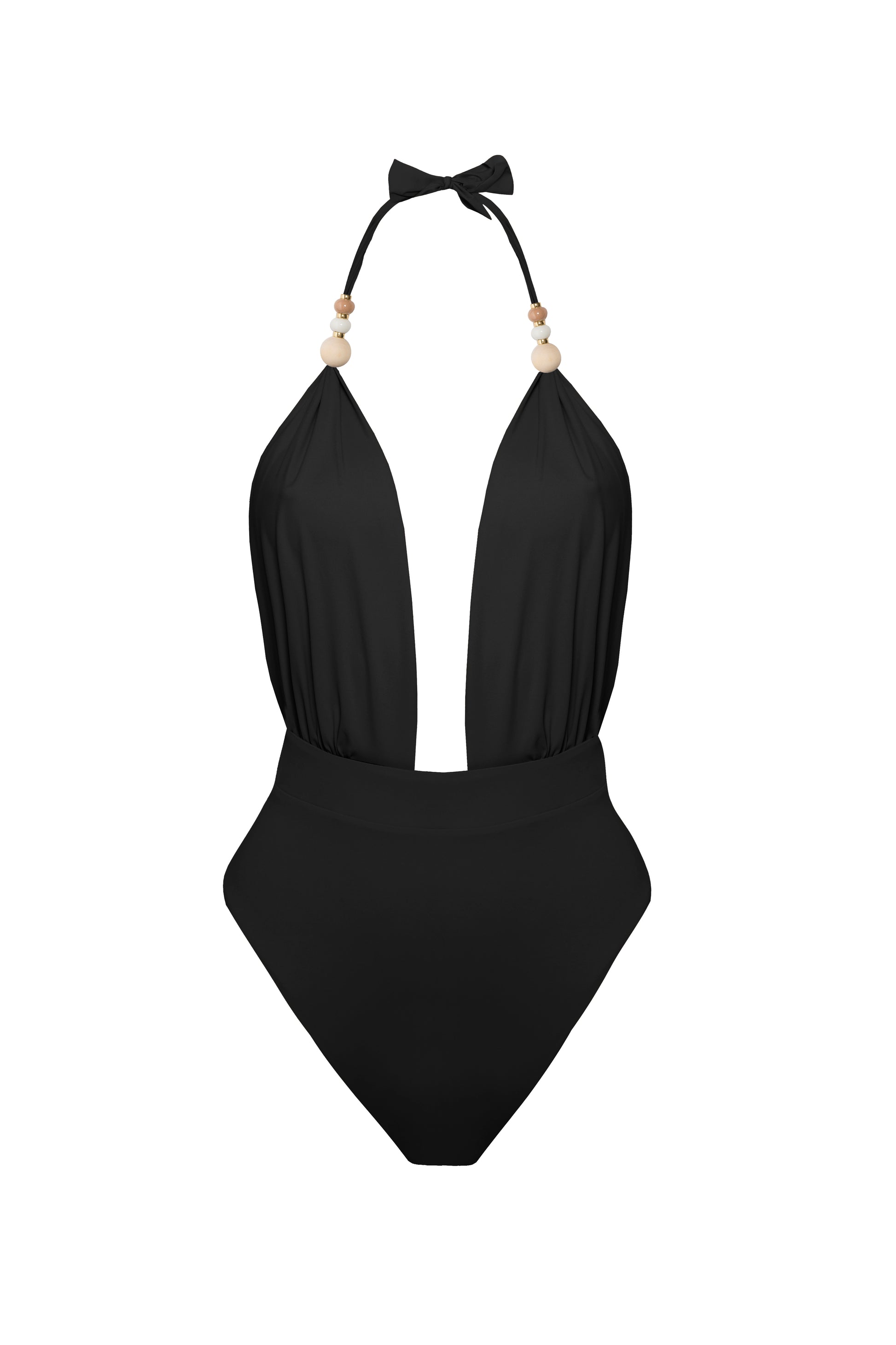 Czarny jednoczęściowy strój kąpielowy z modnymi detalami i odsłoniętymi plecami BS Runaway II marki Praia Beachwear