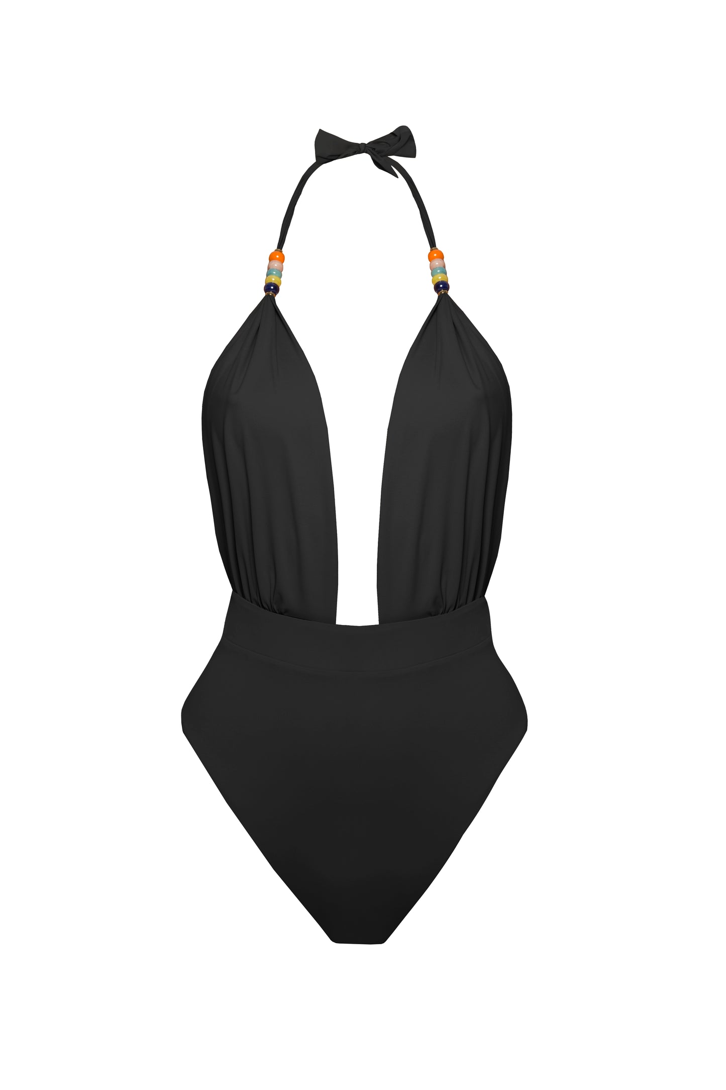 Modny strój jednośczęsciowy na lato z odsłoniętymi plecami i złotymi koralikami BS Runaway III od marki Praia Beachwear