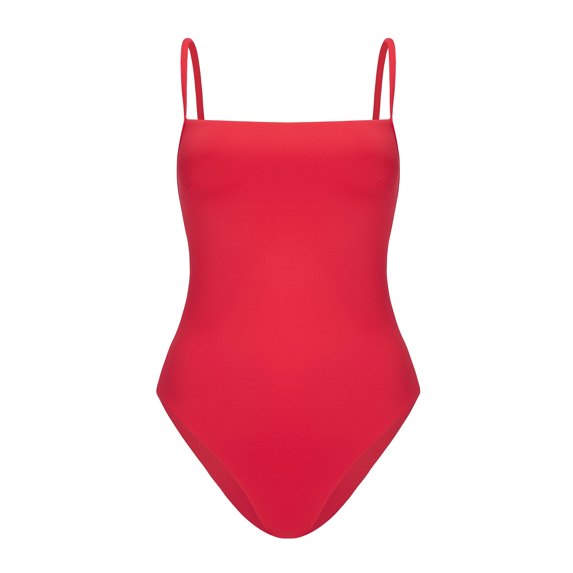 Modny czerwony kostium kąpielowy Baltic Red o klasycznym kroju - kobiecy, minimalistyczny, idealny na plażę i basen