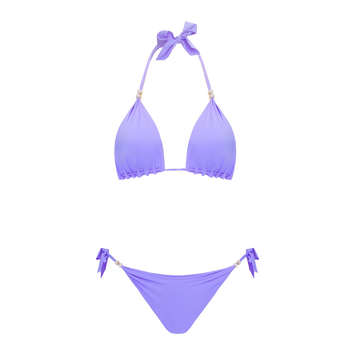 Dwuczęściowy kostium kąpielowy premium na plażę w kolorze fioletowym z ozdobnymi koralikami marki Praia Beachwear