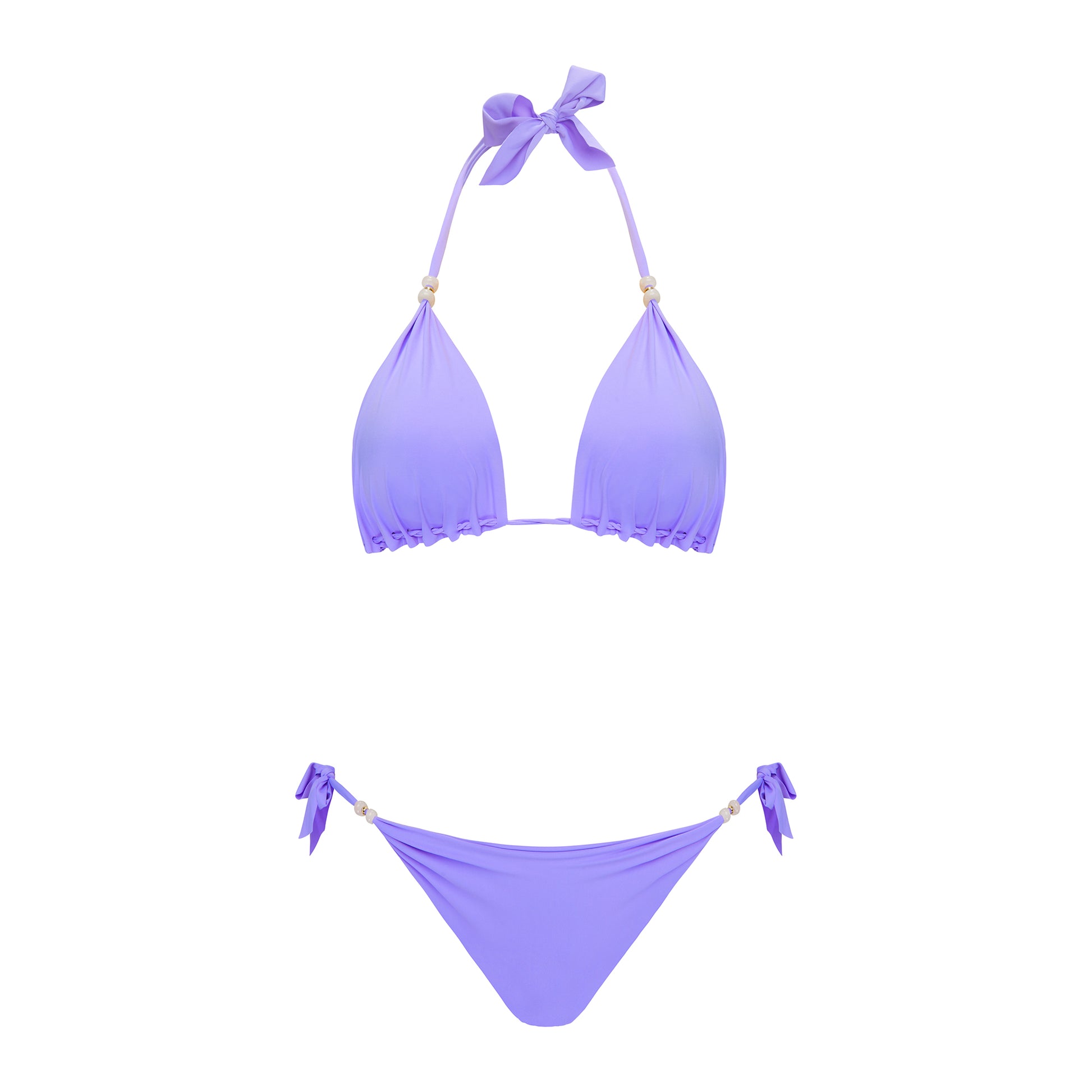 Dwuczęściowy kostium kąpielowy premium na plażę w kolorze fioletowym z ozdobnymi koralikami marki Praia Beachwear