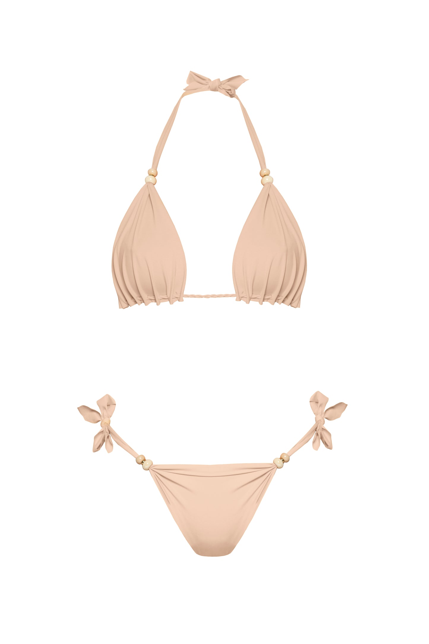 Dwuczęściowy kostium kąpielowy premium na plażę w kolorze kremowym z ozdobnymi koralikami marki Praia Beachwear