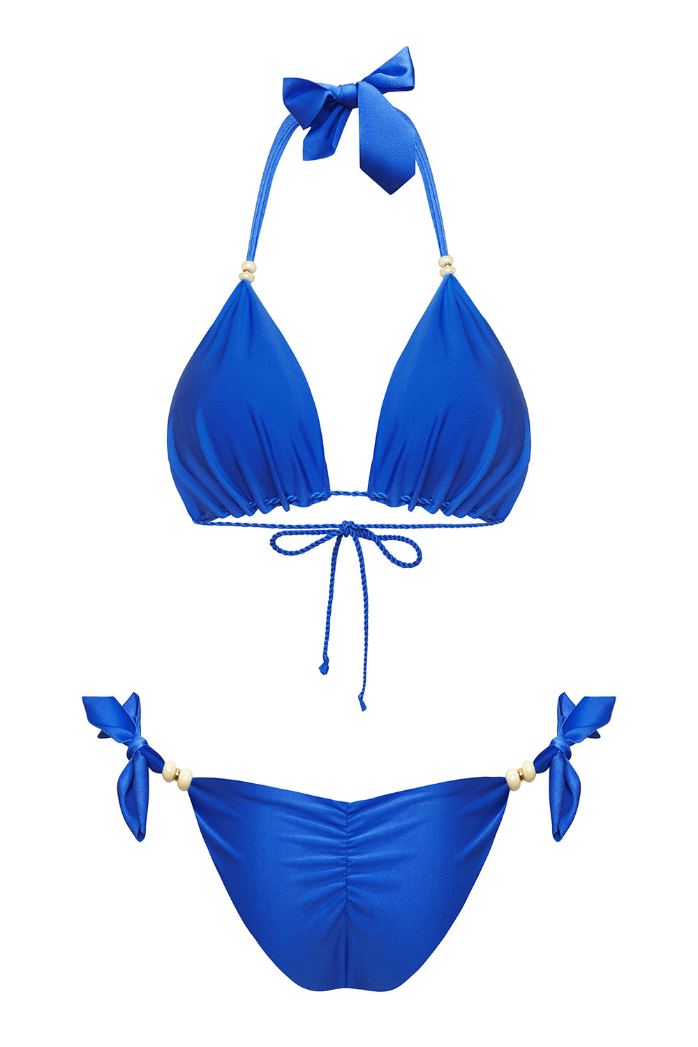 Modne bikini w kolorze niebieskim BB Shiny Sky z ozdobnymi złotymi detalami od marki Praia Beachwear idealne na lato