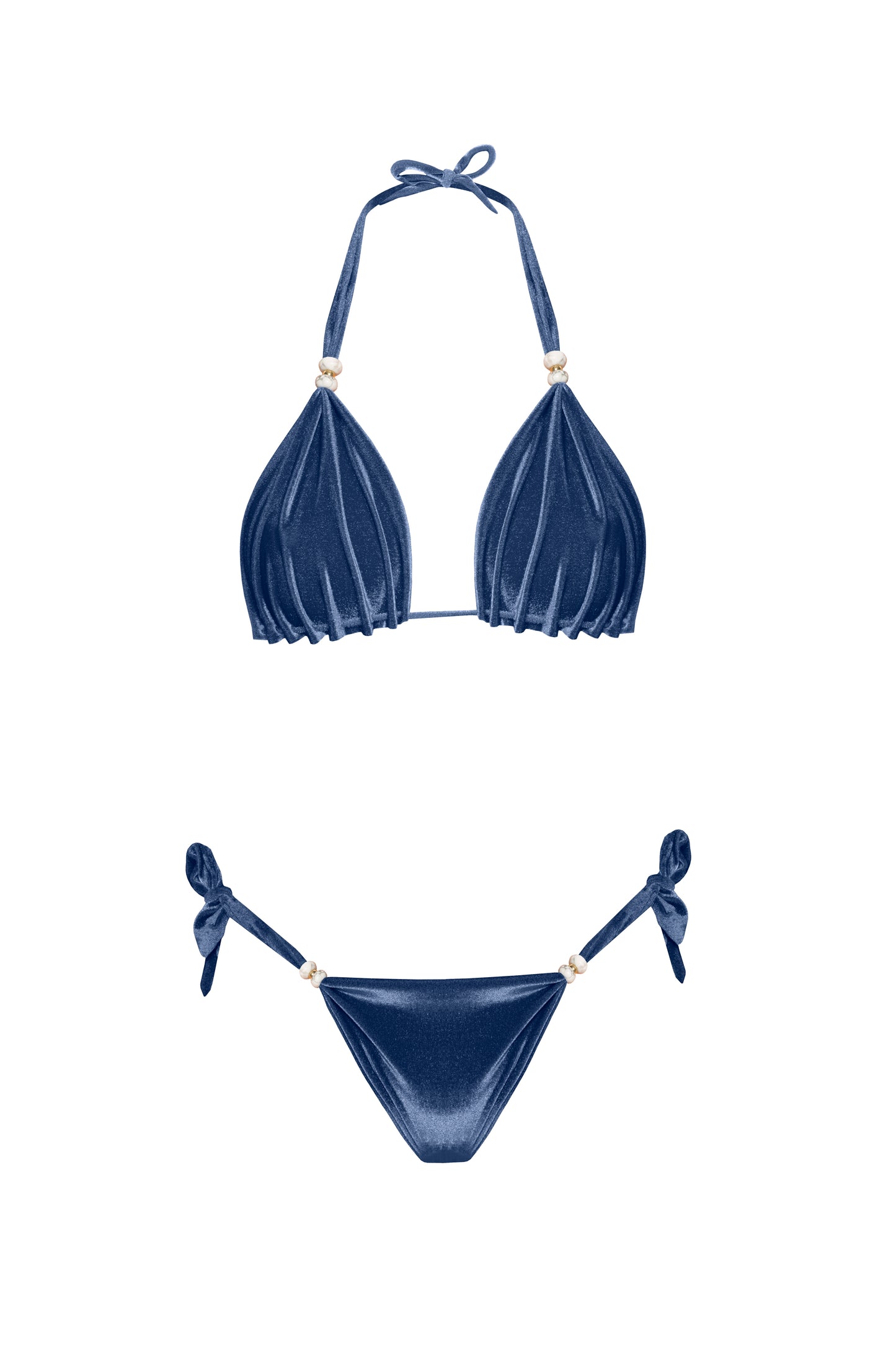 Niebieskie bikini na plażę z ozdobnymi detalami BB Blue Velvet z błyszczącym wykończeniem od marki Praia Beachwear
