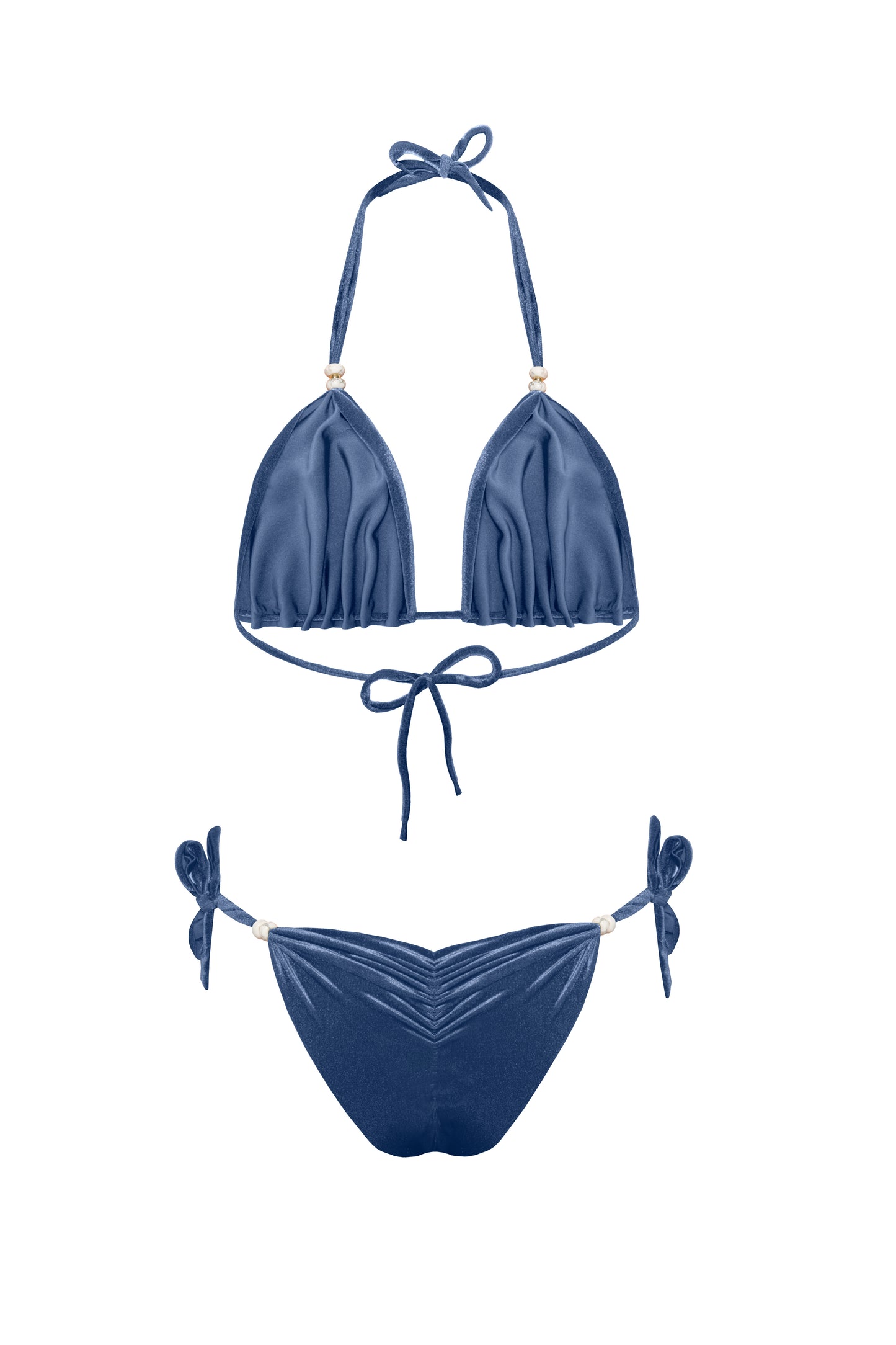 Welurowe modne bikini w odcieniach niebieskiego BB Blue Velvet od marki Praia Beachwear idealne na plażę