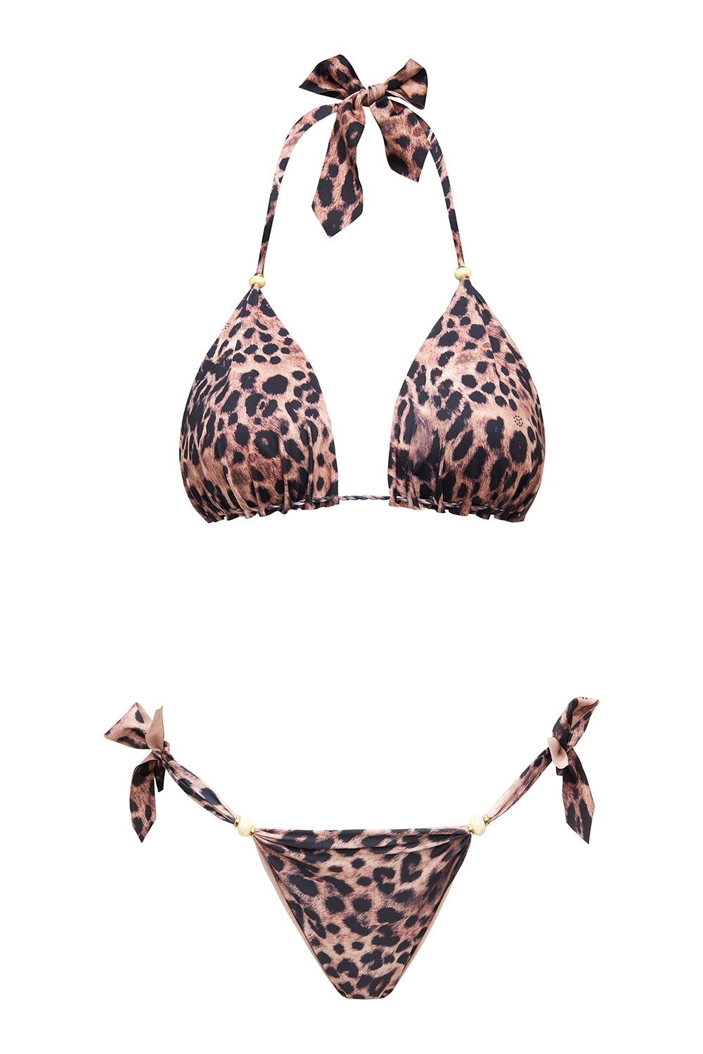 Dwuczęściowy kostium kąpielowy premium na plażę w kolorze panterkowym z ozdobnymi koralikami marki Praia Beachwear