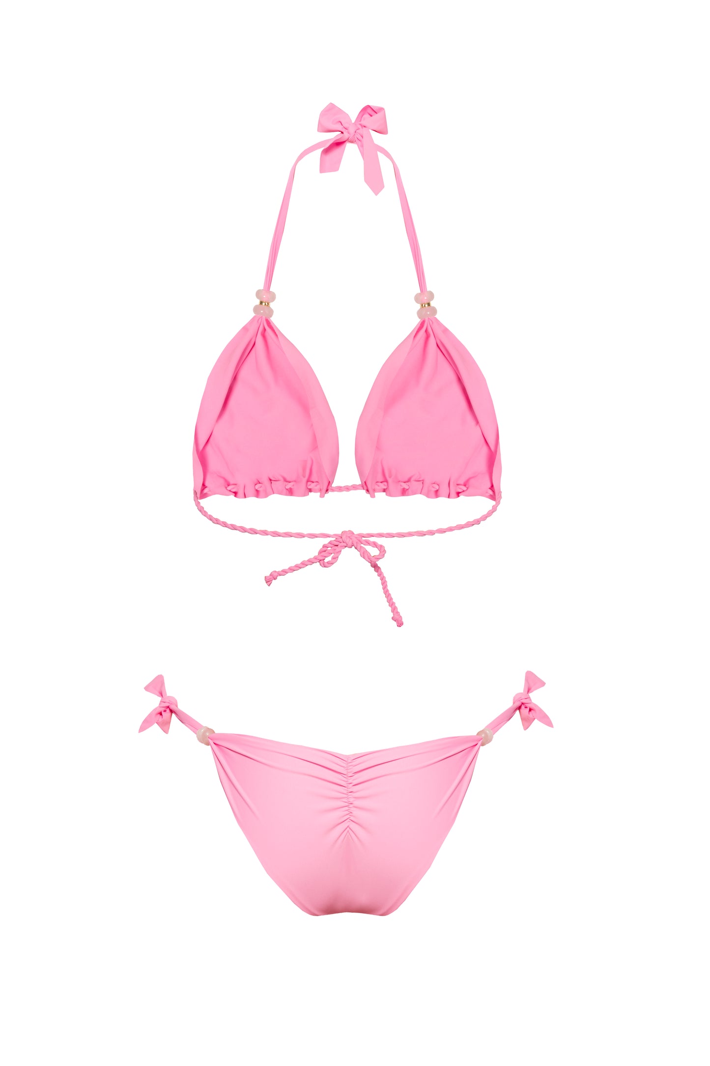 Luksusowe różowe bikini BB Barbie Girl marki Praia Beachwear ze złotymi koralikami