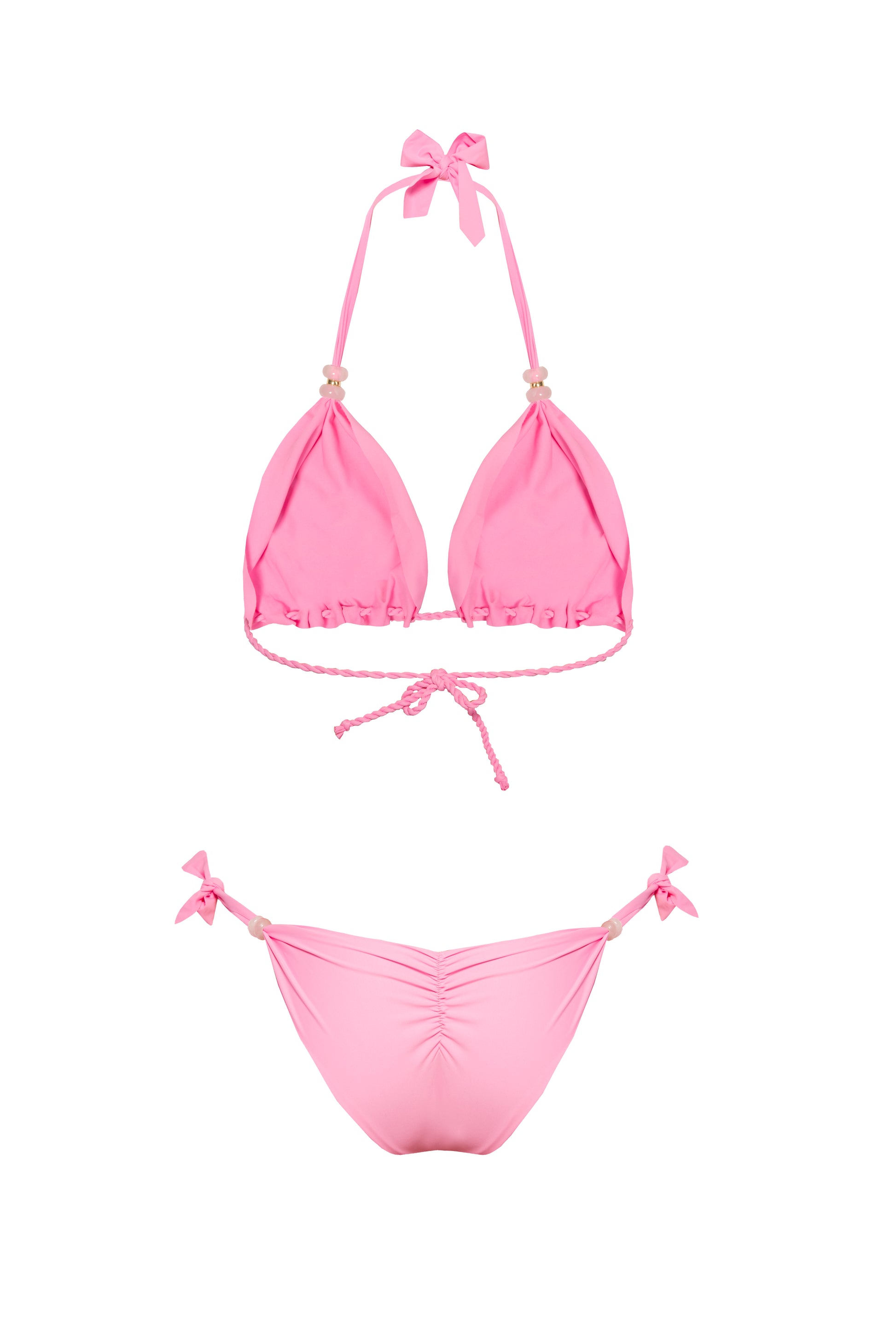 Luksusowe różowe bikini BB Barbie Girl marki Praia Beachwear ze złotymi koralikami