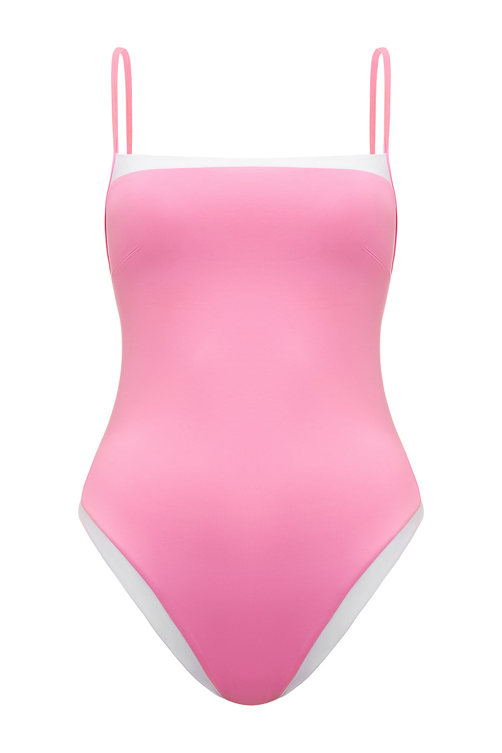Minimalistyczny strój kąpielowy premium idealny na basen Baltic II Pink/White w odcieniach różu i bieli marki Praia Beachwear