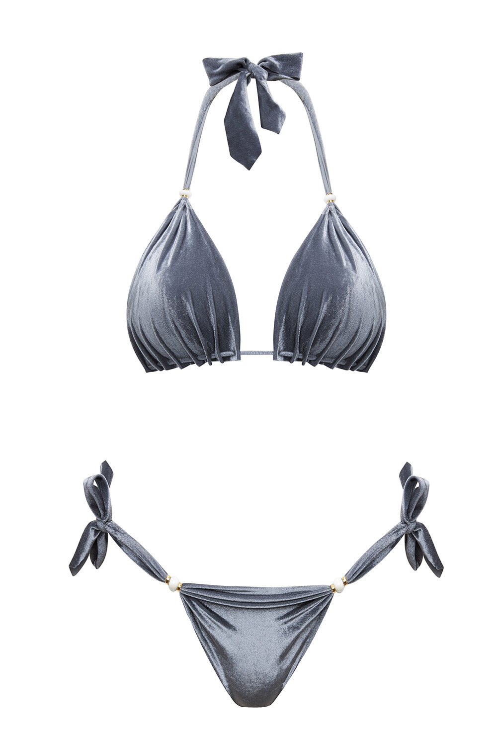 Modny welurowy dwuczęściowy strój kąpielowy w kolorze szarym BB Grey Velvet marki Praia Beachwear