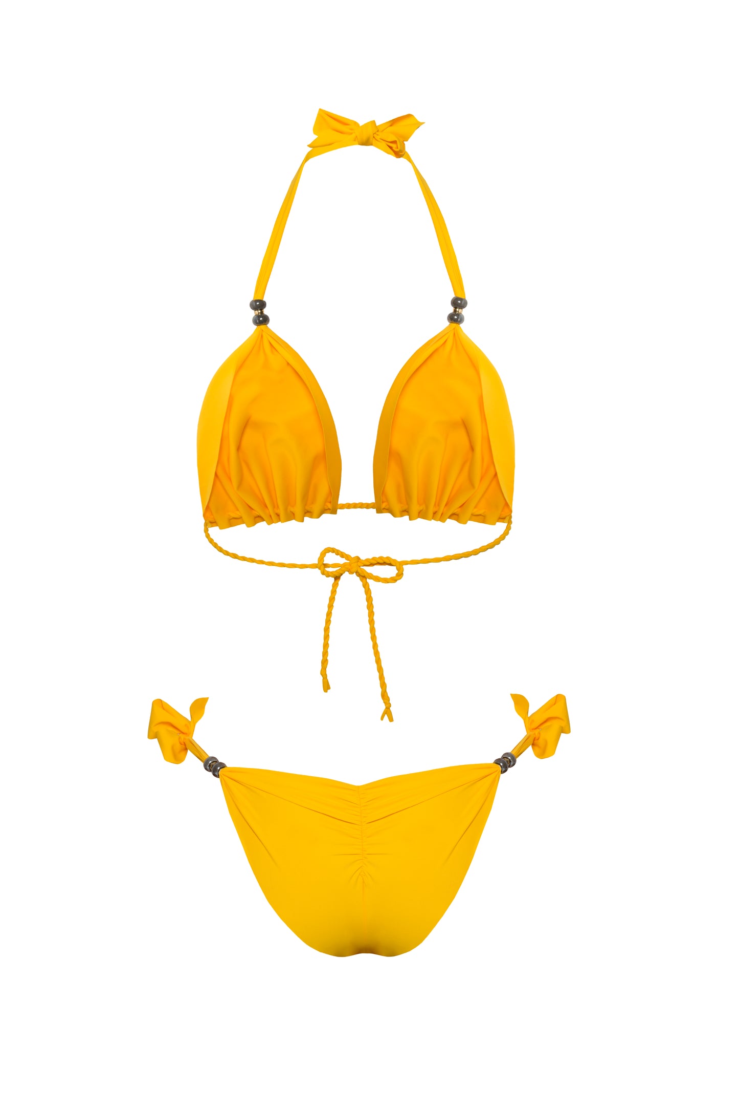 Luksusowe żółte bikini BB Sunny marki Praia Beachwear z ozdobnymi koralikami, idealne na plażę i lato